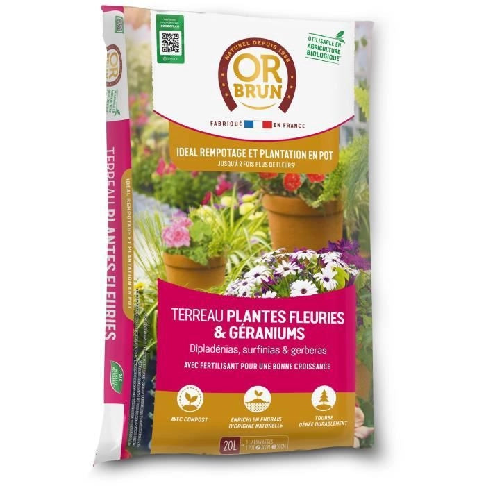 Terriccio per piante da fiore e gerani - OR MARRONE - OBRTGER20N - 20 L