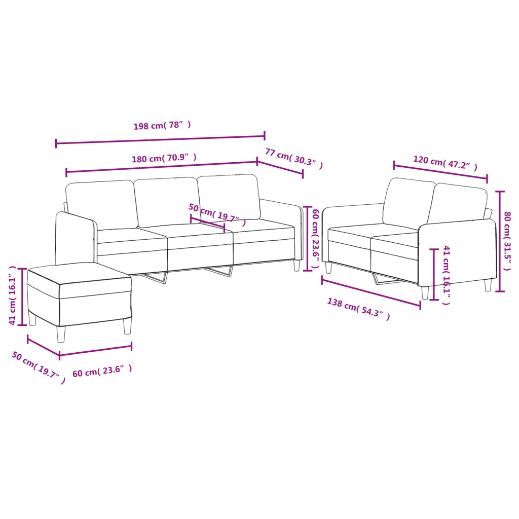 Set di Divani 3 pz Grigio Chiaro in Velluto