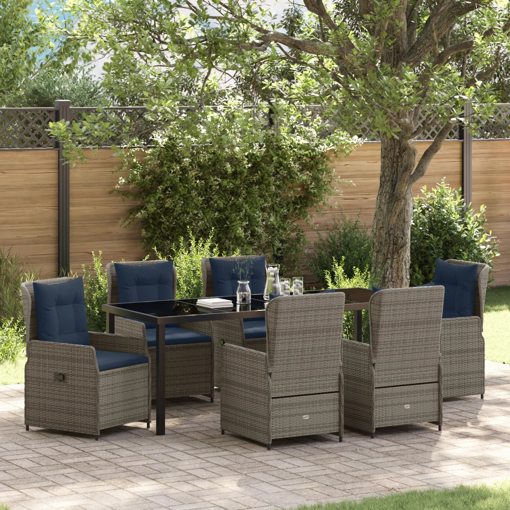 Set da Pranzo per Giardino di 7 Pezzi in Rattan Polietilene Grigio