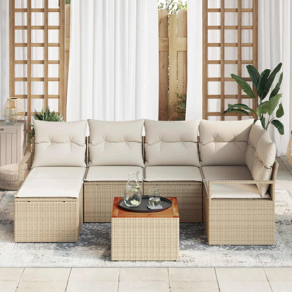 Set Divano da Giardino  con Cuscini Beige Polyrattan Acacia