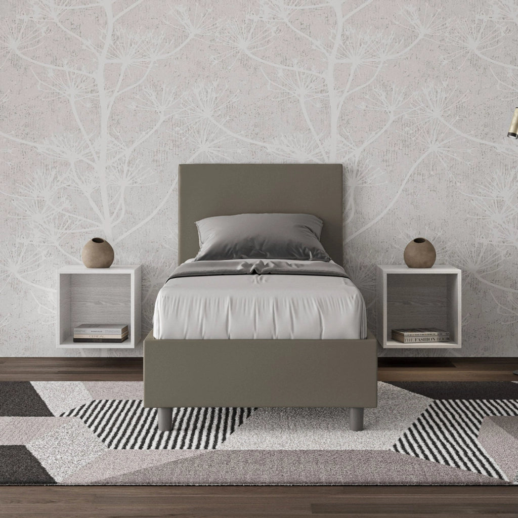 Letto singolo senza rete imbottito 80x210 similpelle bianco Adele