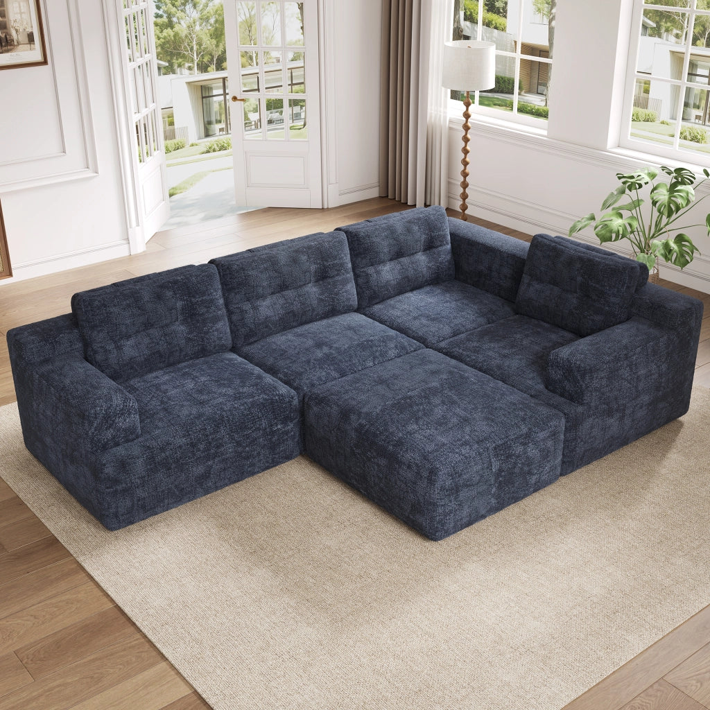 DIVANO Modulare U-form 252x180x82 cm Chenille Blu