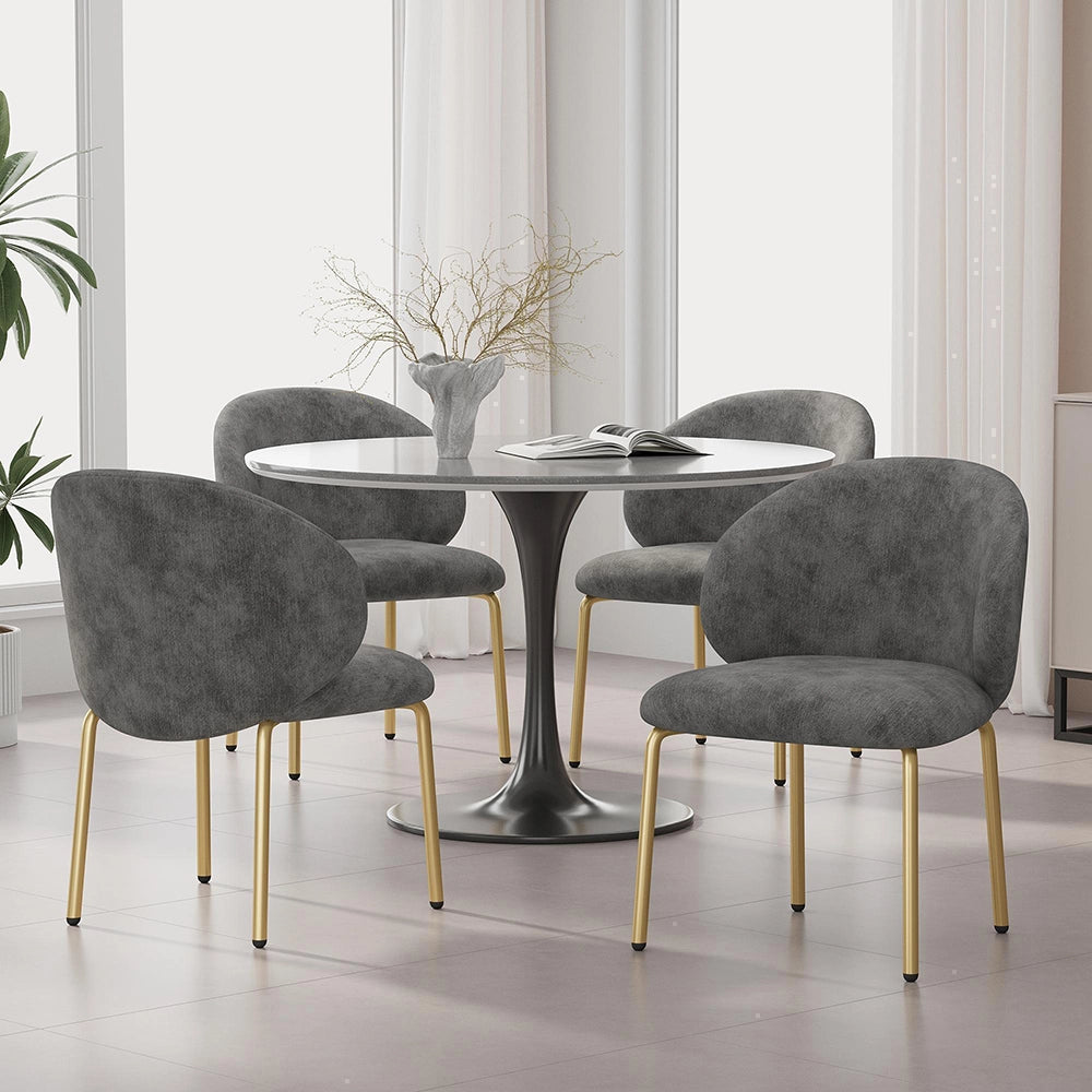 Set di 4 sedie da pranzo - Xylo - 47,5x56x74 cm - Grigio - Piedi dorati in velluto