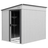 Capanno Attrezzi in Metallo 1.5x2m con Base, Porta Scorrevole e Tetto Inclinato, Bianco