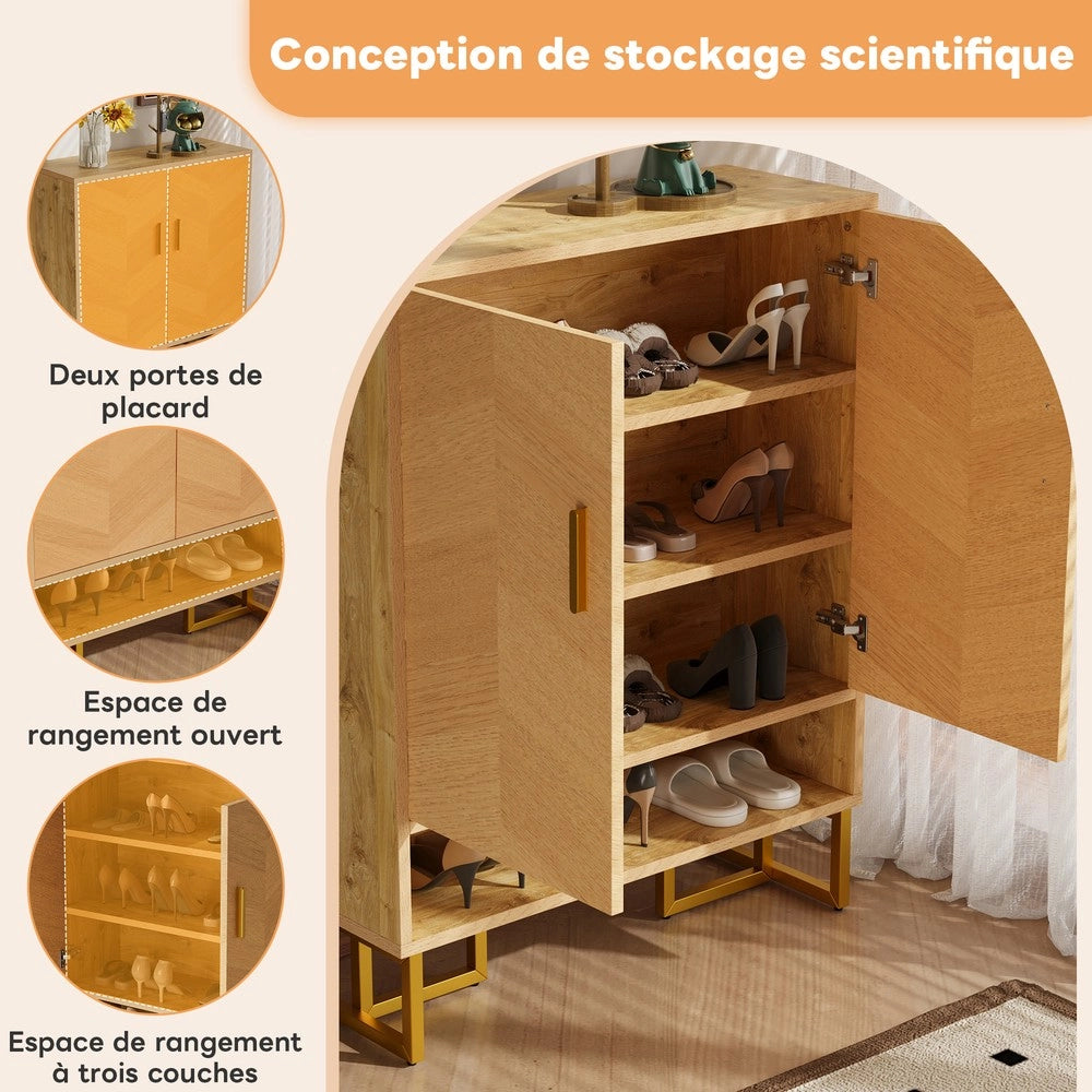Scarpiera Slim 2 Ante ¨C MINIMAL ¨C Legno con Cornice Metallo Dorato