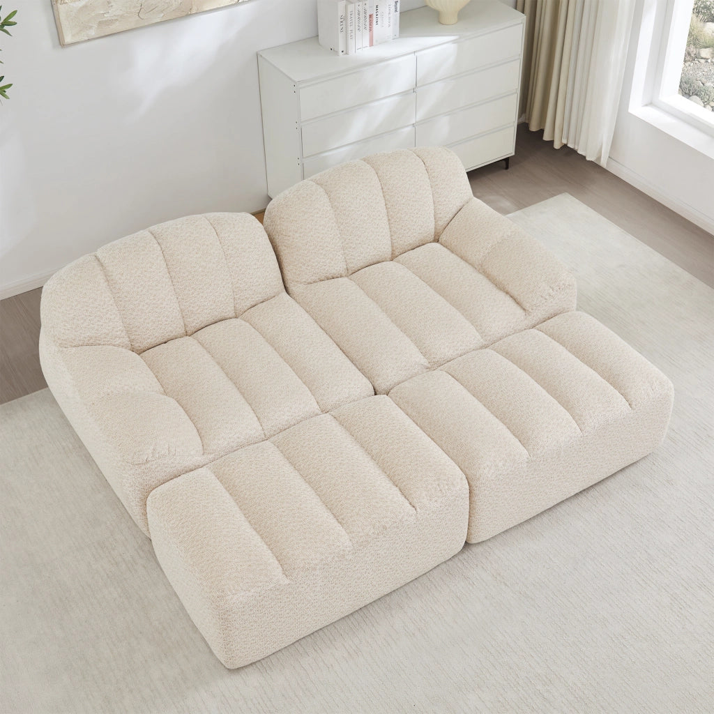 Divano modulare con 2 ottomani, forma ergonomica in pile granulato beige bianco per soggiorno e appartamento