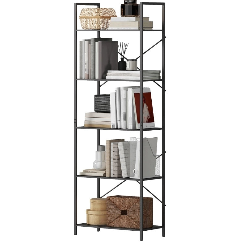 Libreria industriale nera a 5 livelli in metallo 60 x 30 x 170,5 cm