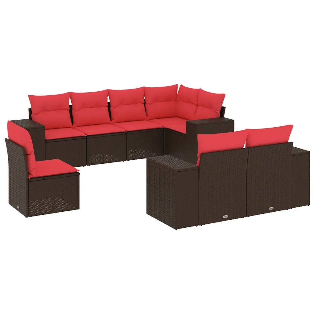 Set Divani da Giardino 8 pz con Cuscini Marrone in Polyrattan 3222843
