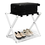 Portapacchi in ferro con spazio superiore inferiore, Supporto per bagagli pieghevole 68x43x56cm Bianco-Attrezzatura da campeggio