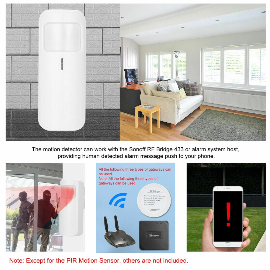 SENSORE DI MOVIMENTO PIR VOLUMETRICO WIRELESS ALLARME ANTIFURTO RF 433 MHZ