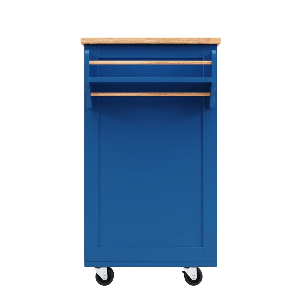 Isola cucina 102x45x92 cm con ruote bloccabili e spazio laterale; MDF e metallo; blu