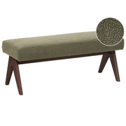Panca Boucle Verde e marrone scuro con gambe in legno imbottite Panca per corridoio e panca da letto