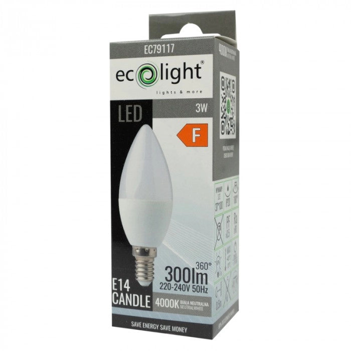 Lampadina LED candela E14 3W 4000K 270lm Ecolight
