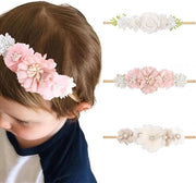 Set di 3 cinture capellute elastiche in nylon con fiori per bambine - accessori per capelli per neonati e bambini piccoli