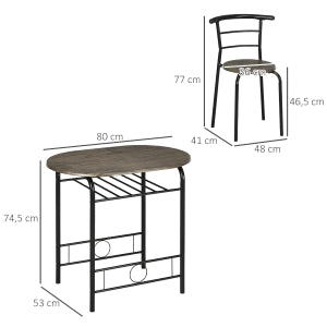 Tavolo da pranzo per 2 persone con 1 ripiano e 2 sedie, stile moderno, per cucina e soggiorno, nero, compatto