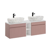 Set ICON: mobile sottolavabo 140cm con nicchie visibili + piano per lavabo + due lavabi da appoggio marmorizzati