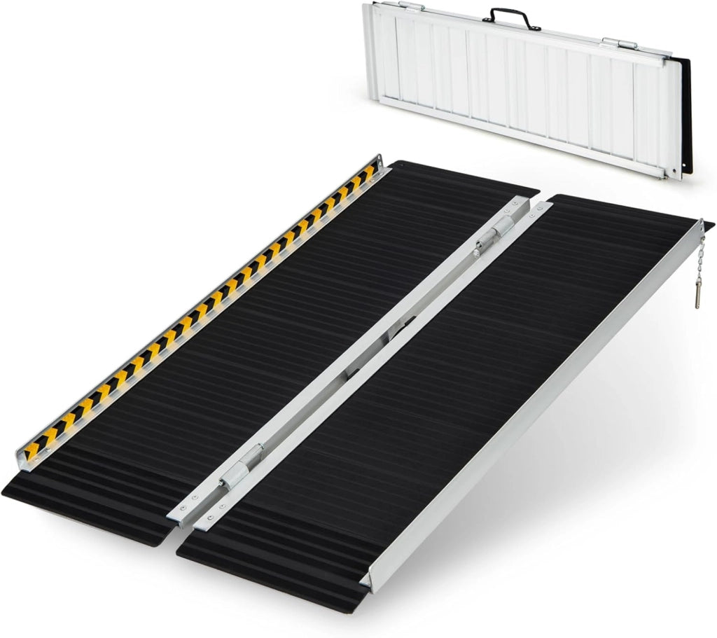 Set di 2 Rampa per Sedie a Rotelle in Alluminio, Rampa Telescopica Pieghevole con Superficie Antiscivolo, Capacità di Carico di 272 kg, per Soglie, Gradini, Scale (91 x 74cm)