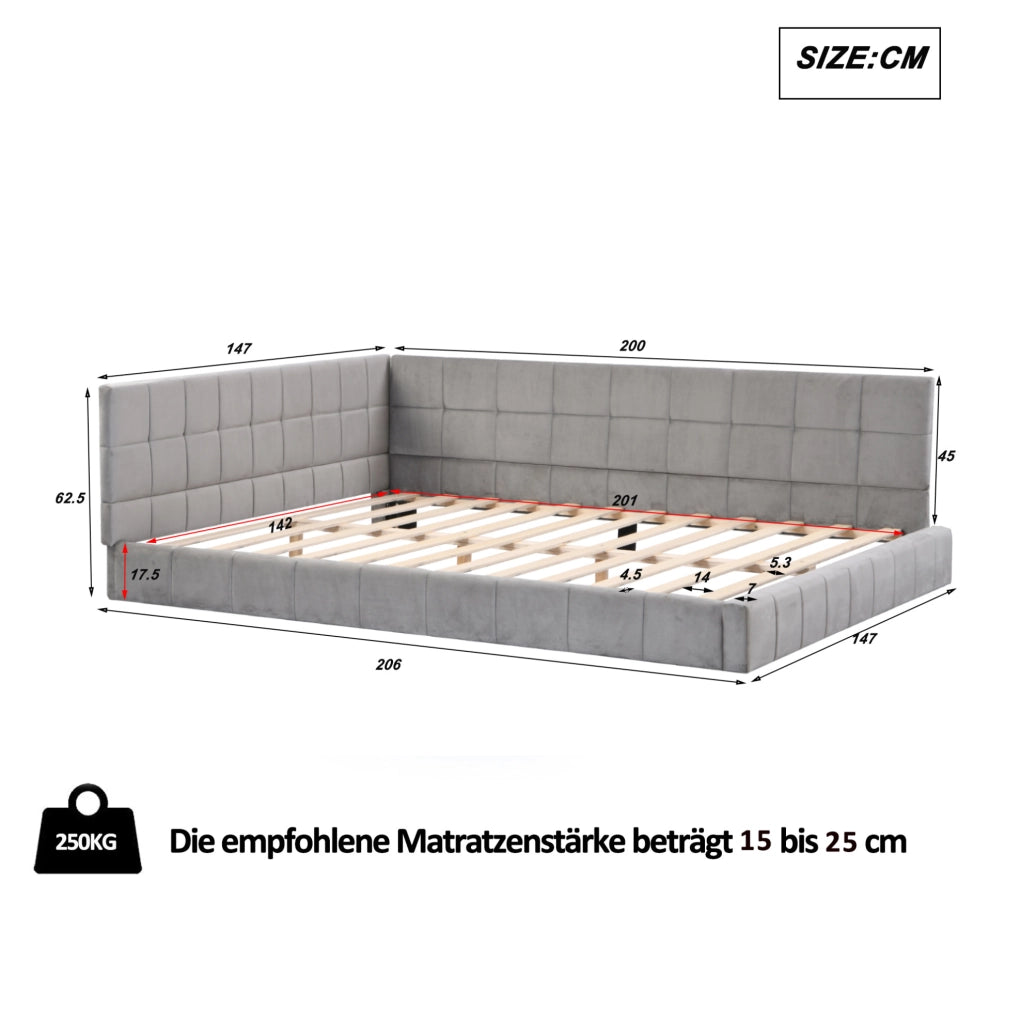 Divano letto 140x200 cm; stile classico; tessuto; grigio (Senza materasso)