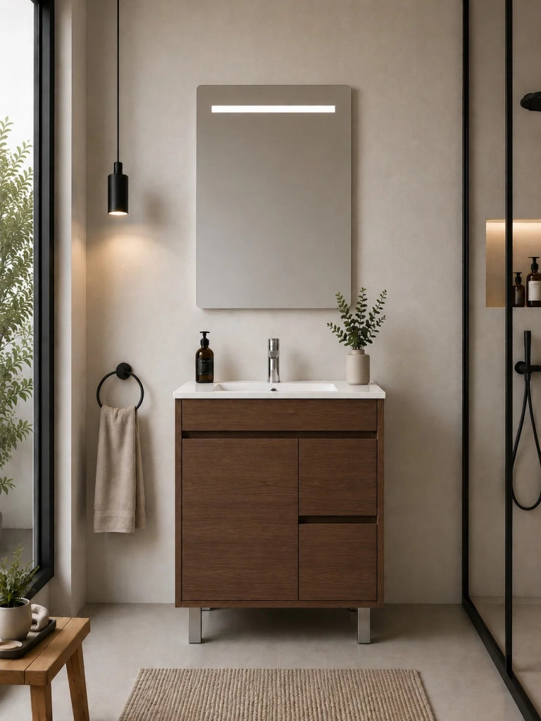Mobile bagno con lavabo ORIGENBATH ISQUIA senza specchio 60x35 cm frassino tea con colonna