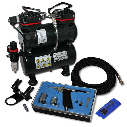 Set aerografia Compressore oil free AS196, Aerografo doppia azione, Accessori con tubo e raccordi