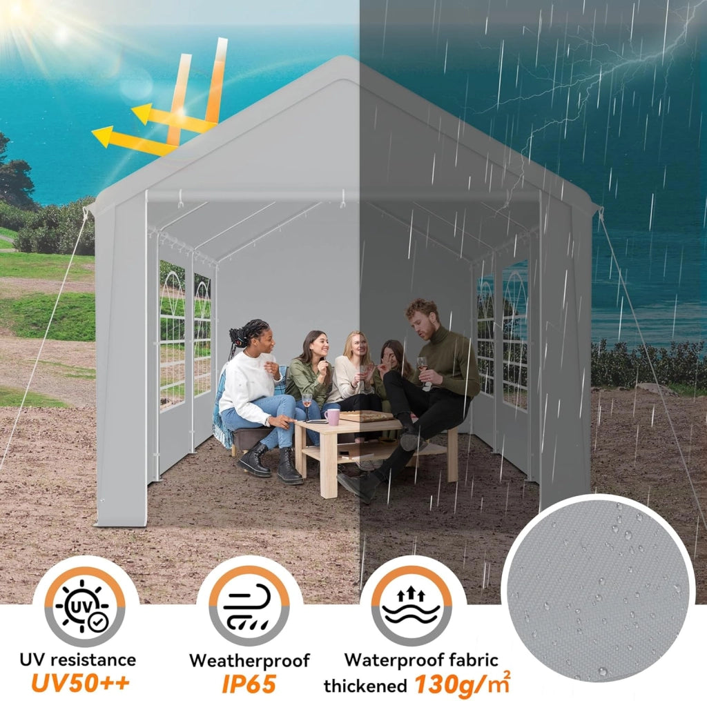 Gazebo per feste, 4 x 6 m, con 8 pareti laterali rimovibili, impermeabile, stabile, impermeabile, protezione solare, gazebo da giardino, tenda da giardino, colore grigio