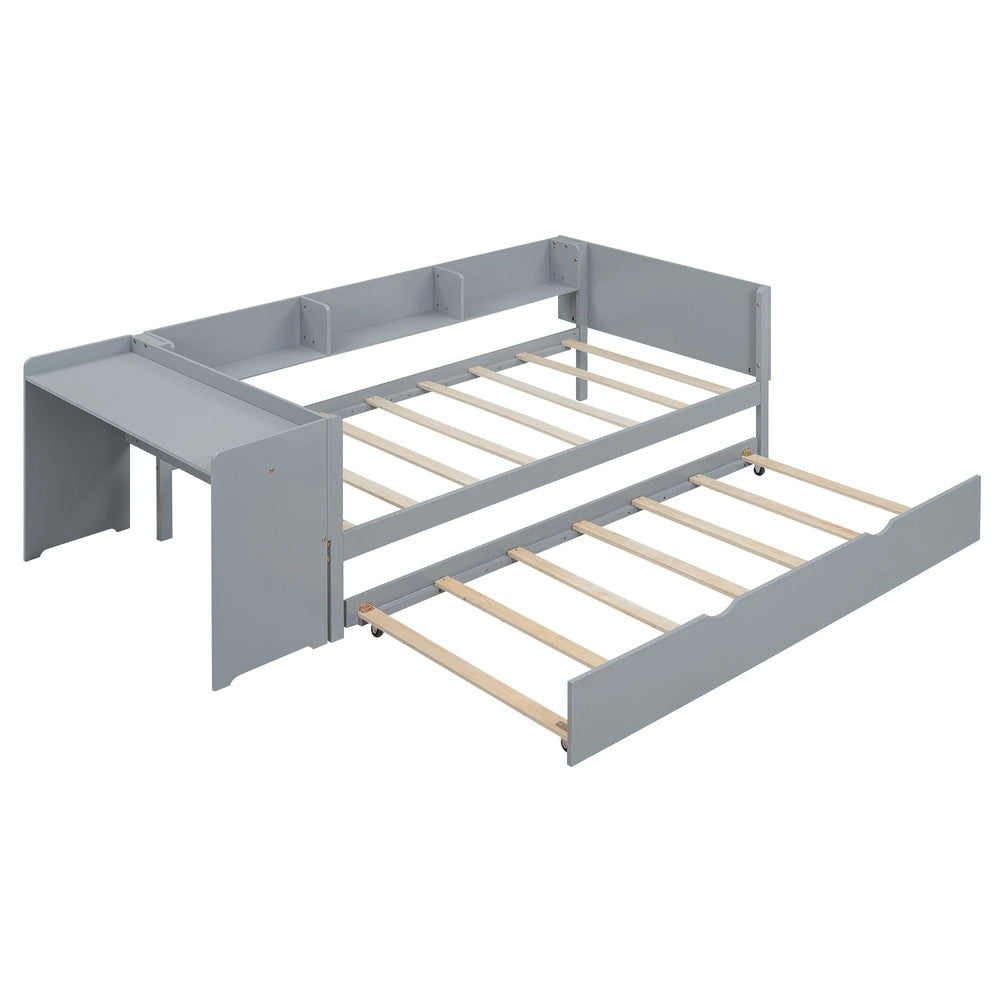 Letto singolo con letto estraibile e scrivania ¨C Minimal ¨C grigio 90x200 cm