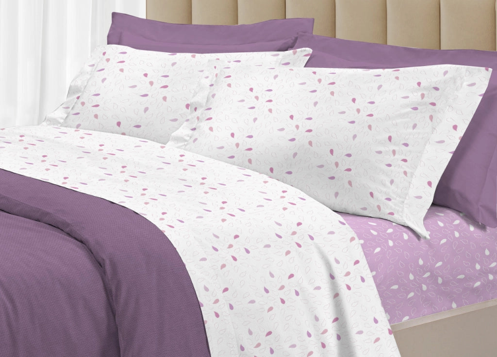 Completo Lenzuola Letto 100% Cotone Made Italy 3027 Disegno Goccia - Singolo - Rosa
