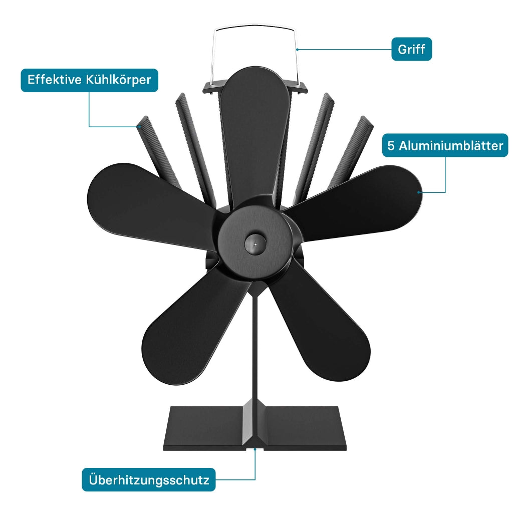 Ventilatore per stufa a legna camino, Ventola con 5 pale, 70-350 °C, funzionamento senza elettricità