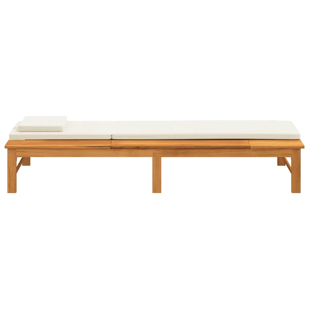 Sdraio da giardino | Lettino Cuscino e Guanciale Bianco Crema Legno Massello Acacia