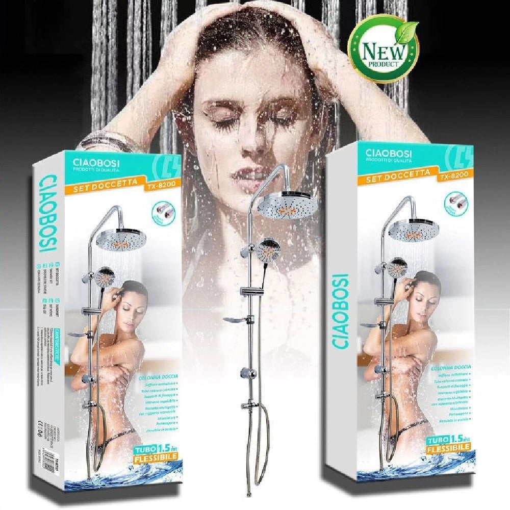 Trade Shop - Set Doccetta Bagno Colonna Doccia Saliscendi Cromato Rubinetto Soffione Tx-8200 -