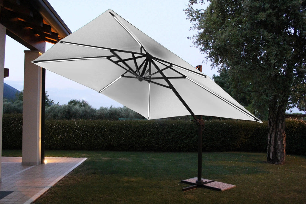 Ombrellone da Giardino decentrato con led 3x4 in alluminio - RENO