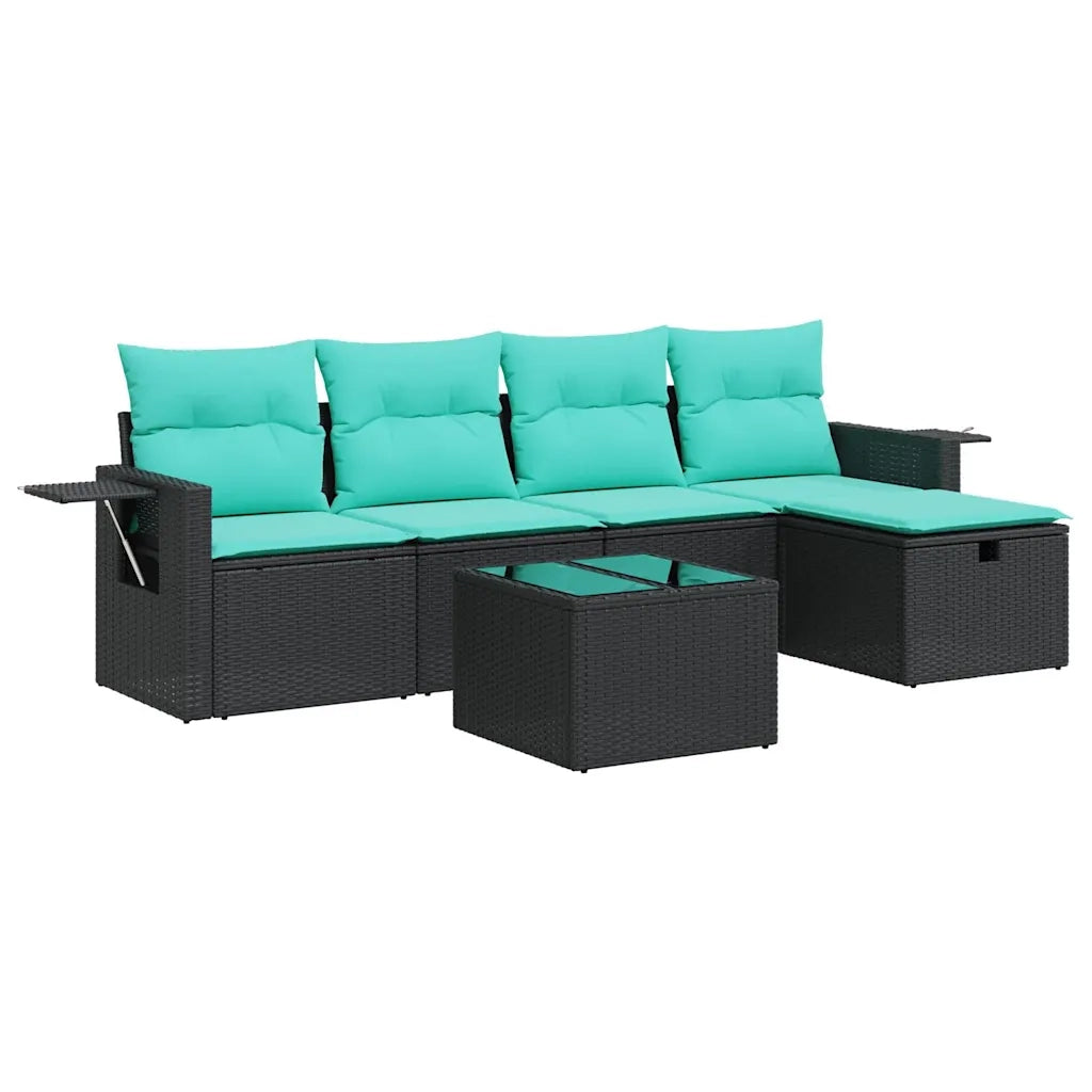 Set Divano da Giardino 6 pz con Cuscini Nero in Polyrattan