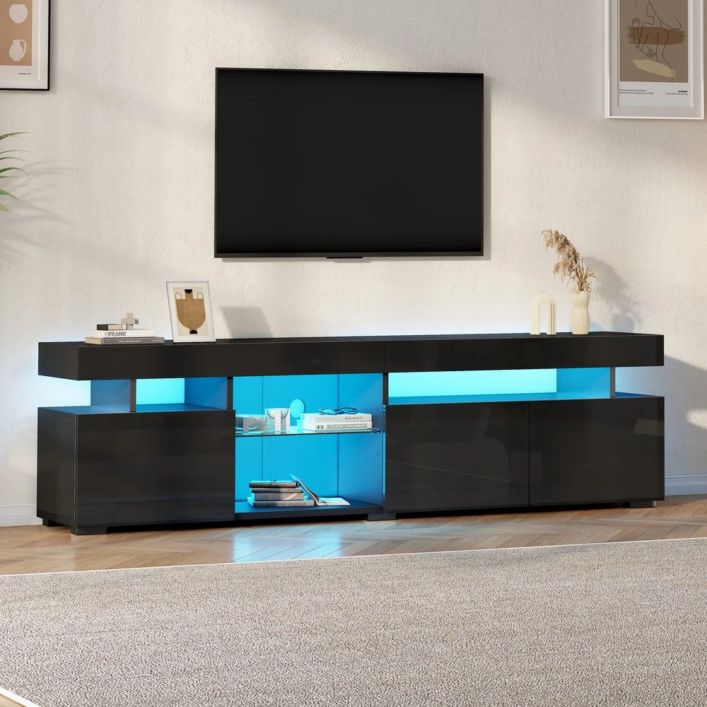 Mobile TV grande 180x35x45 cm - Zephmum- Lucido nero 3 ante vetro temperato