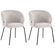 Set di 2 sedie da pranzo imbottite senza braccioli, rivestimento bianco sporco, base in metallo, design retrò