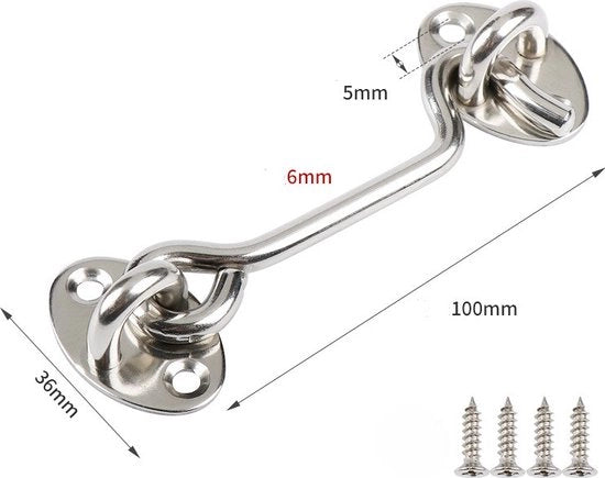 Haken di protezione per porta di garage, catenaccio in acciaio inossidabile per porta di garage, serratura per porta di garage, catenaccio per porte scorrevoli, porta di garage, porta di casa, (2-pack) - argento - 10 cm