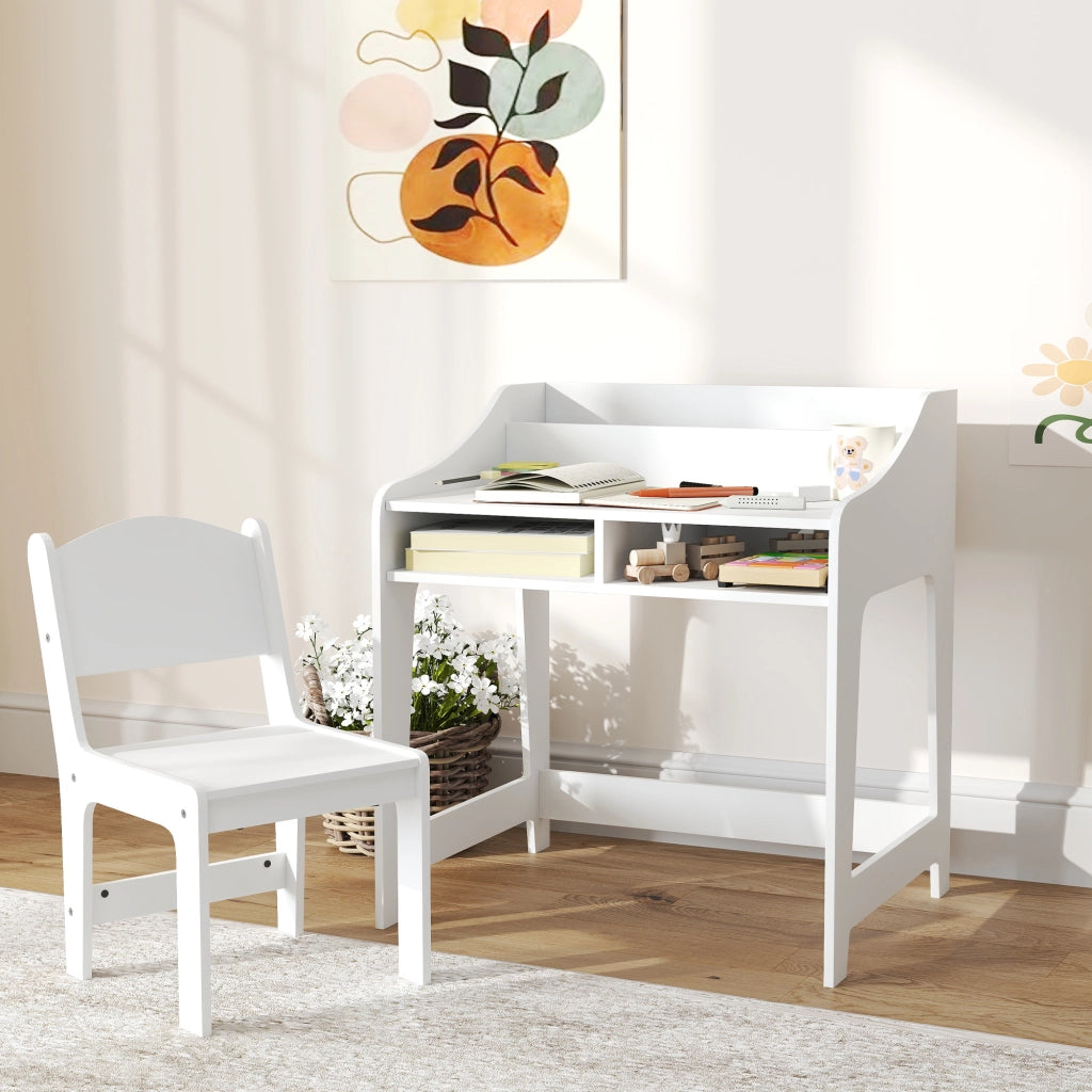Scrivania per bambini con cassetti e scaffali aperti ¨C zephmum ¨C bianco