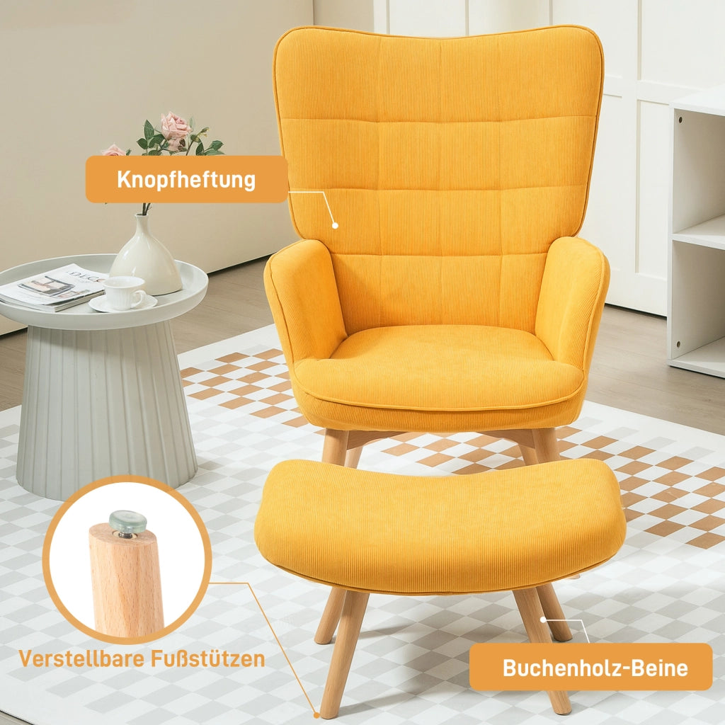 POLTRONA con pouf 72x80x101 cm in poliestere arancione