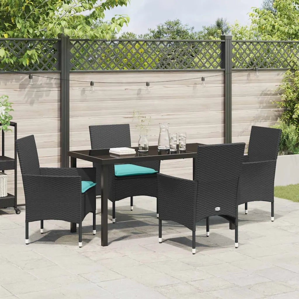 Set di tavolo e sedie con cuscino 5 pcs Nero Rattan in PE