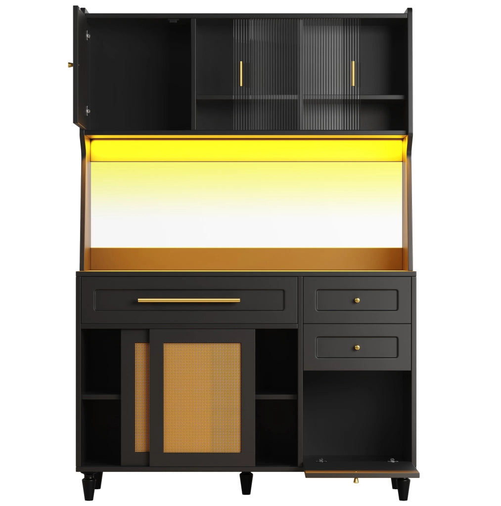 Mobile LED-illuminato Buffet in MDF con ripiani regolabili, 120x45x195,5 cm, nero