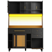 Mobile LED-illuminato Buffet in MDF con ripiani regolabili, 120x45x195,5 cm, nero
