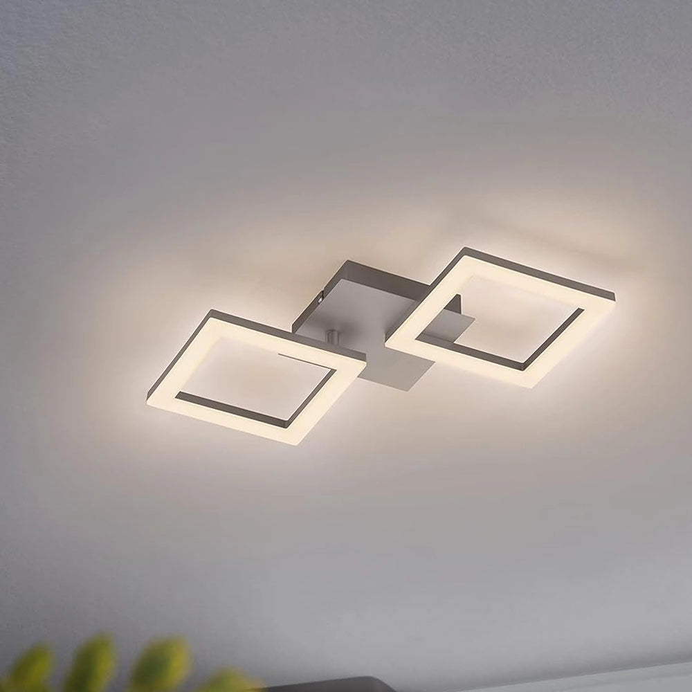 Plafoniera a Led con 2 Quadrati Moderni Nickel Huerta Eglo