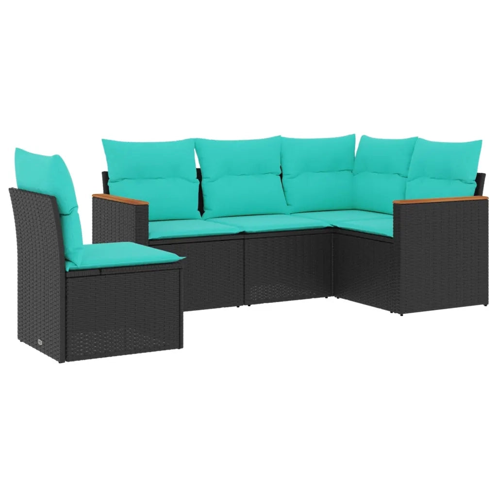 Set Divani da Giardino 5 pz con Cuscini Nero in Polyrattan 3225973