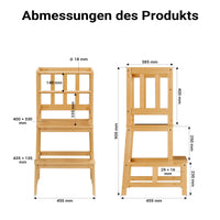 Torre Montessori in bambù 46x46x90cm, con barre di protezione, Learning tower Scala montessoriana