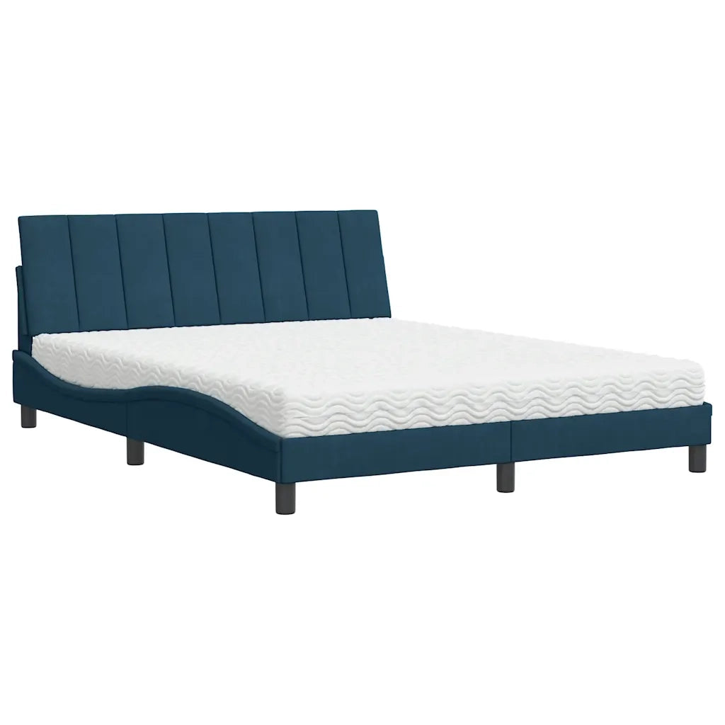 Letto con Materasso Blu 160x200 cm in Velluto