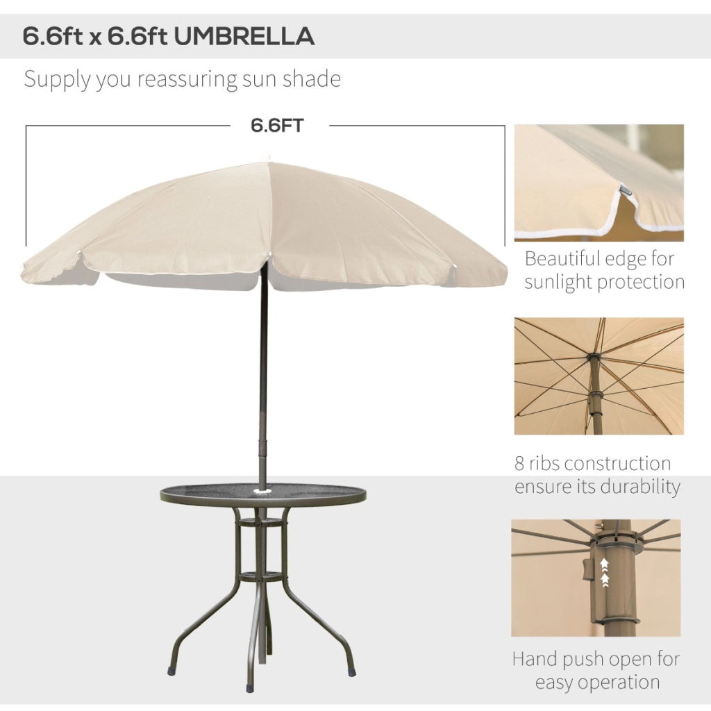 Easycomfort 6 pz Set Mobili da Giardino in Tubi d'Acciaio, Tavolo da Giardino con Sedie e Ombrellone, Crema