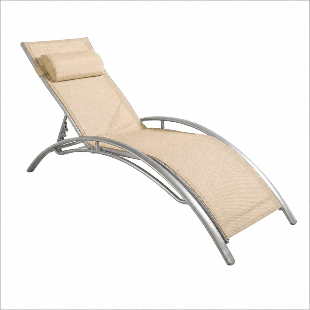 Set 2 Lettini Relax Reclinabili Da Esterno Con Schienale Regolabile 5 Posizioni In Textilene Traspirante Per Giardino Piscina Terrazza Outdoor 59 x 158 x 81.5 Cm Beige
