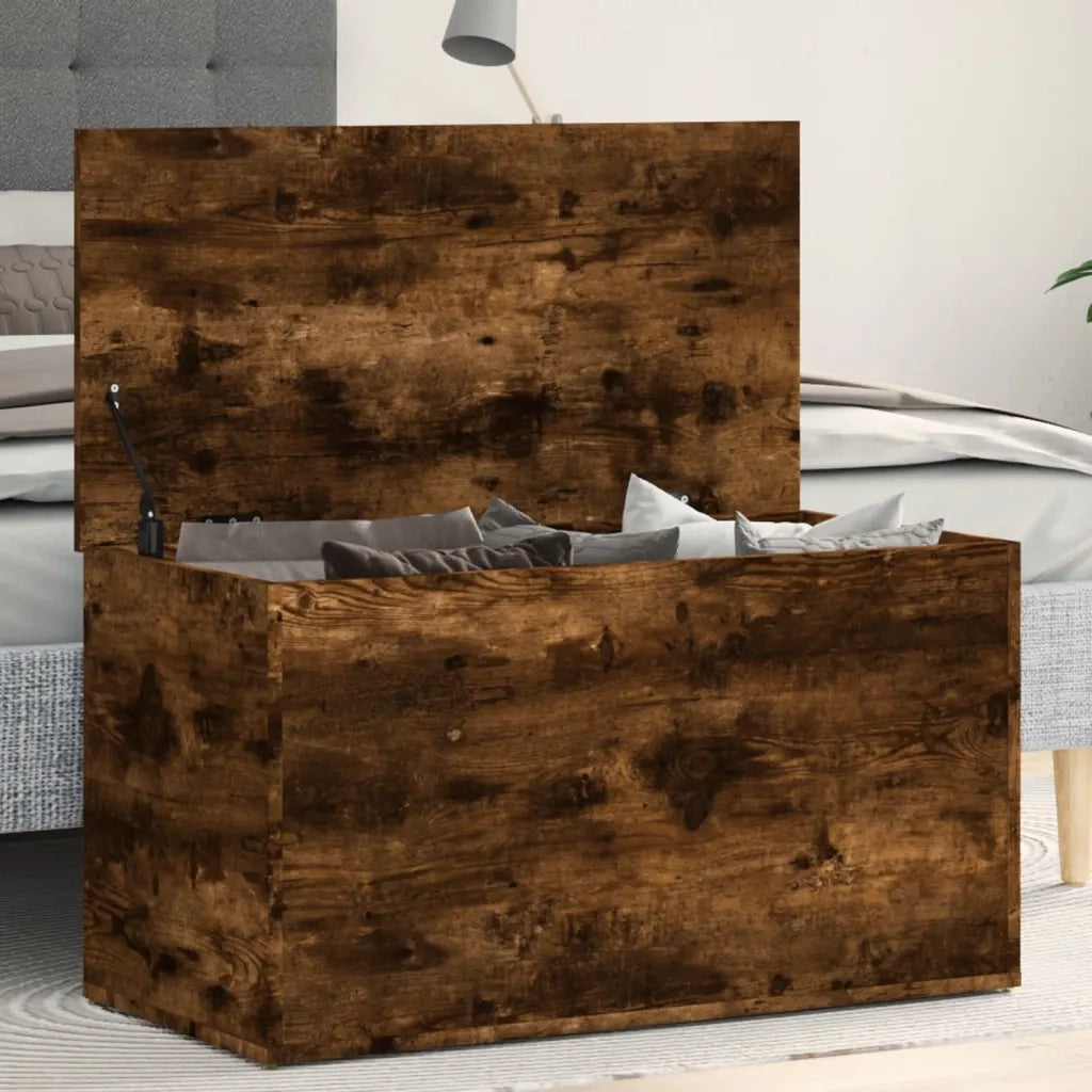 Cassapanca-Baule-Mobile di Stoccaggio Rovere Fumo 84x42x46 cm in Legno Ingegnerizzato