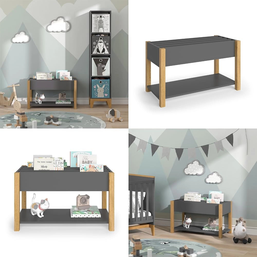 Scaffale per bambini Malia, Grigio, 80 x 46 cm, autoportante per riporre giocattoli e libri