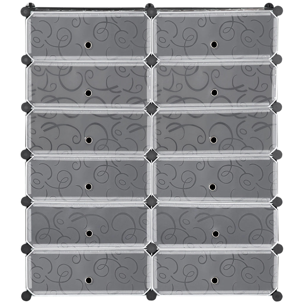 Mobile Scarpiera Modulare Salvaspazio, 12 Cubi 45x35x16 cm in Acciaio e PP, Nero e Bianco
