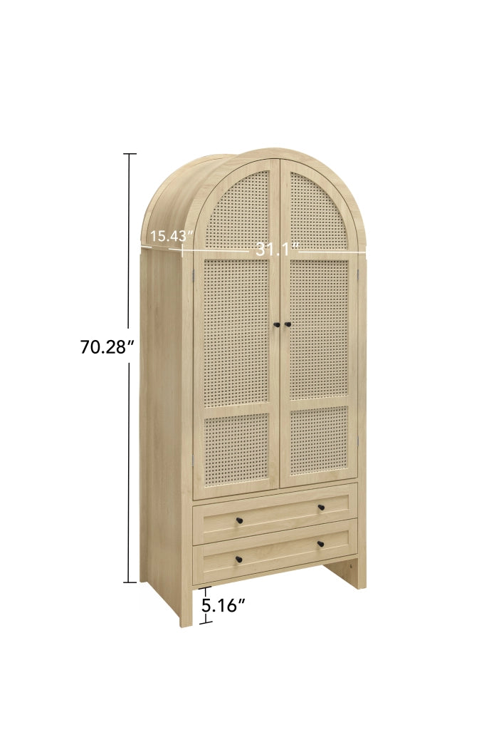 Armadio Multiuso Boho con Ante in Rattan e Cassetti ¨C MINIMAL ¨C Naturale, 79x39.5x178 cm